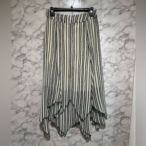 Chicos Ivory Black Skirt 0 Size Small Womens Lined Maxi Chiffon Back Zip